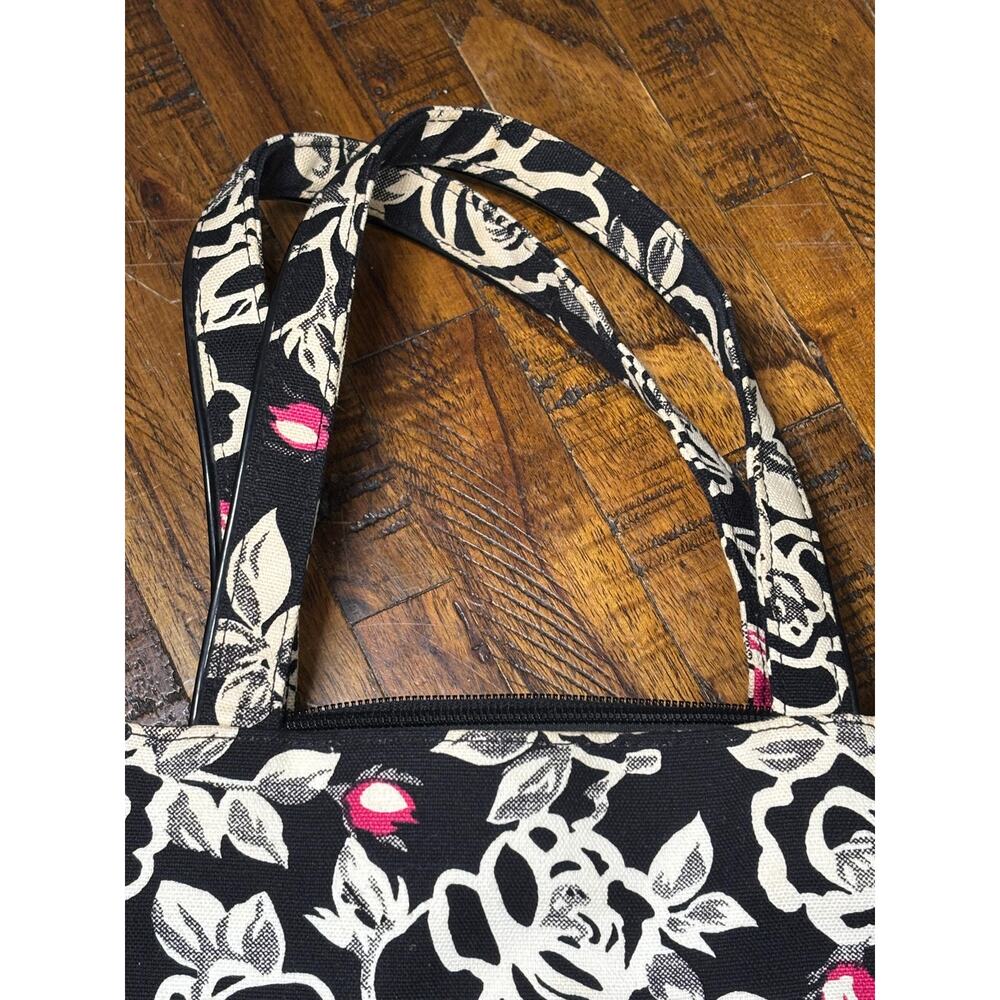 Vintage Lulu Guinness London Floral Handbag Tote Satchel Bag Black White - Picture 4 of 6